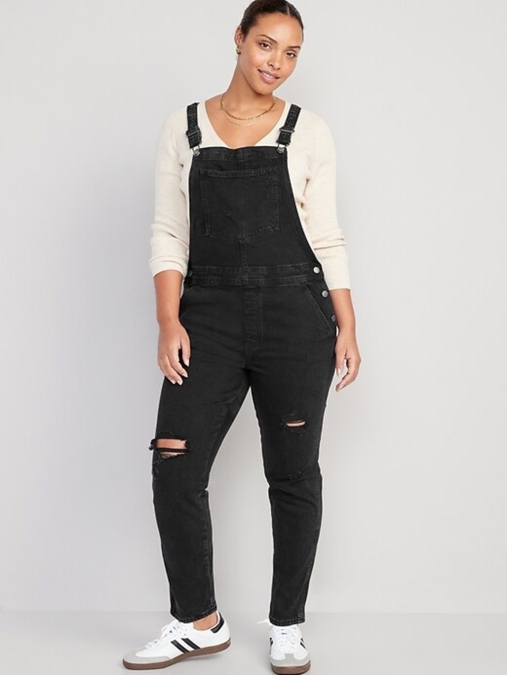 Old Navy Distressed Black Denim Overalls